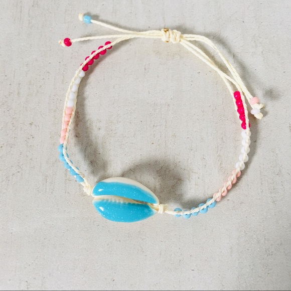Delicate Beaded Cowrie Shell Bracelet Blue - Picture 3 of 6